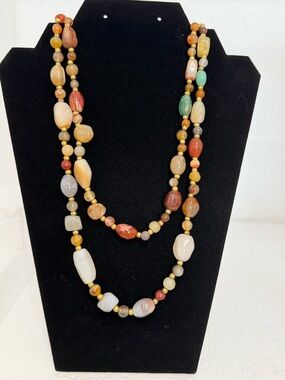 Vintage Beggars Bead Polished Stone Necklace 48” Two For The Price Of One!